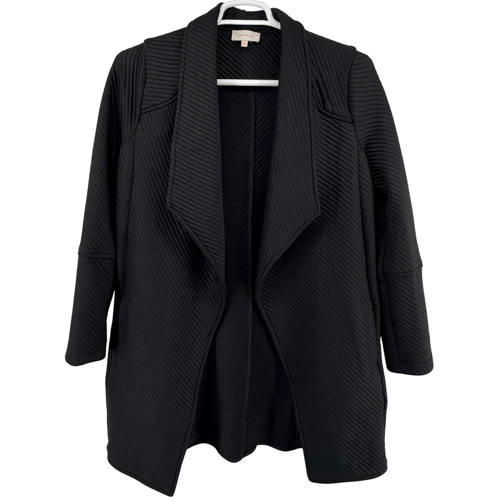 Skies Are Blue Cardigan Women Medium Black Open Front Ribbed Textured 24420 Coat